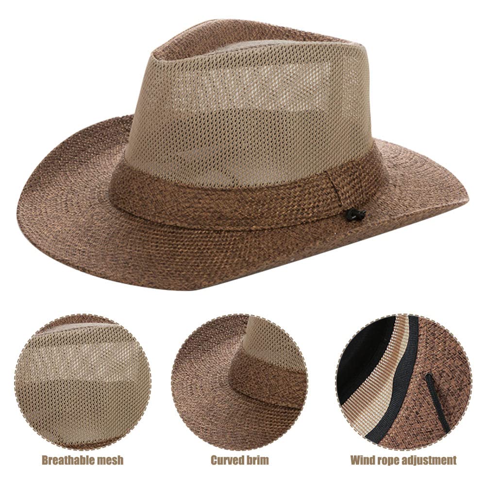 Detachable chin cord on brown Panama straw hat