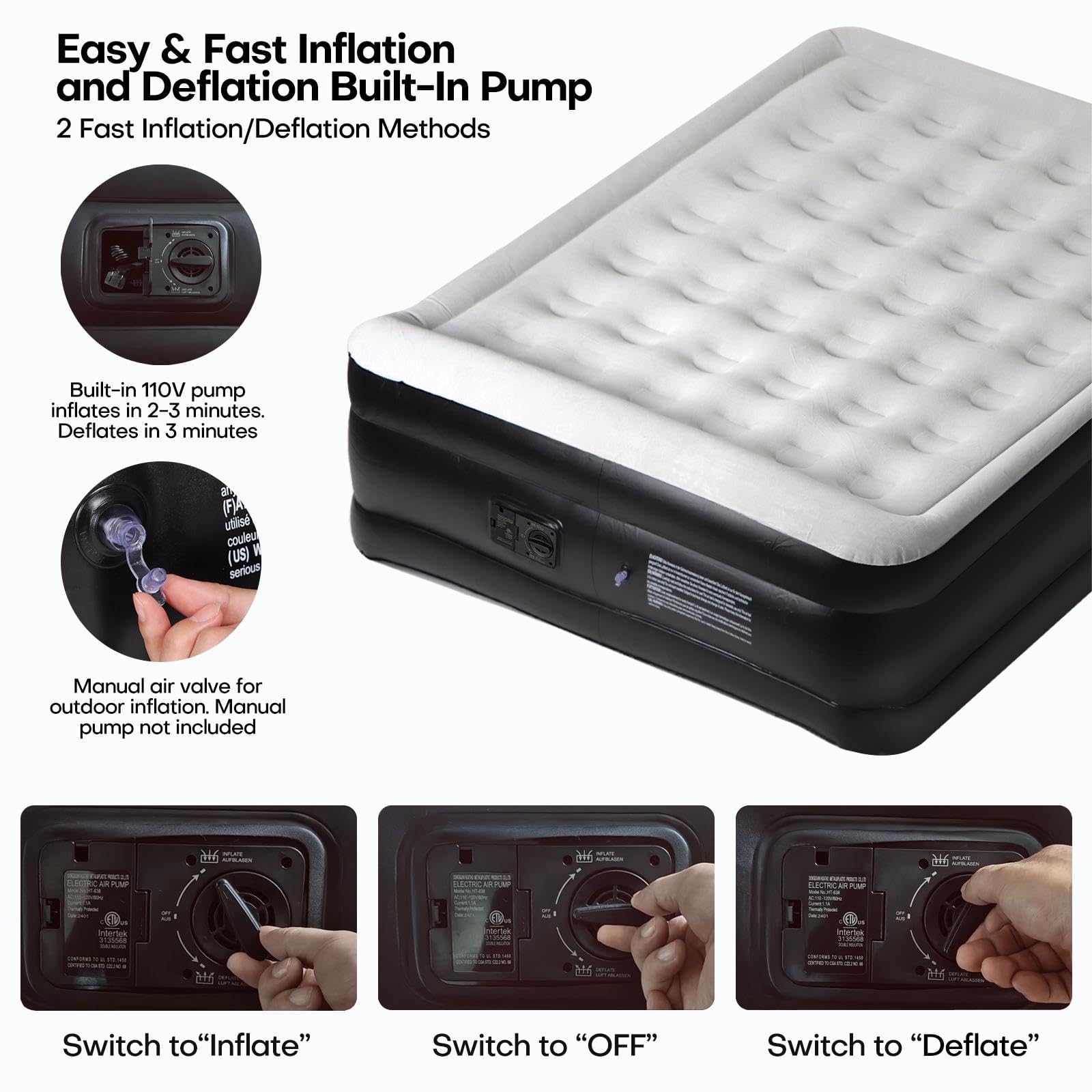 Panana queen air mattress reinforced with internal coils for steady support