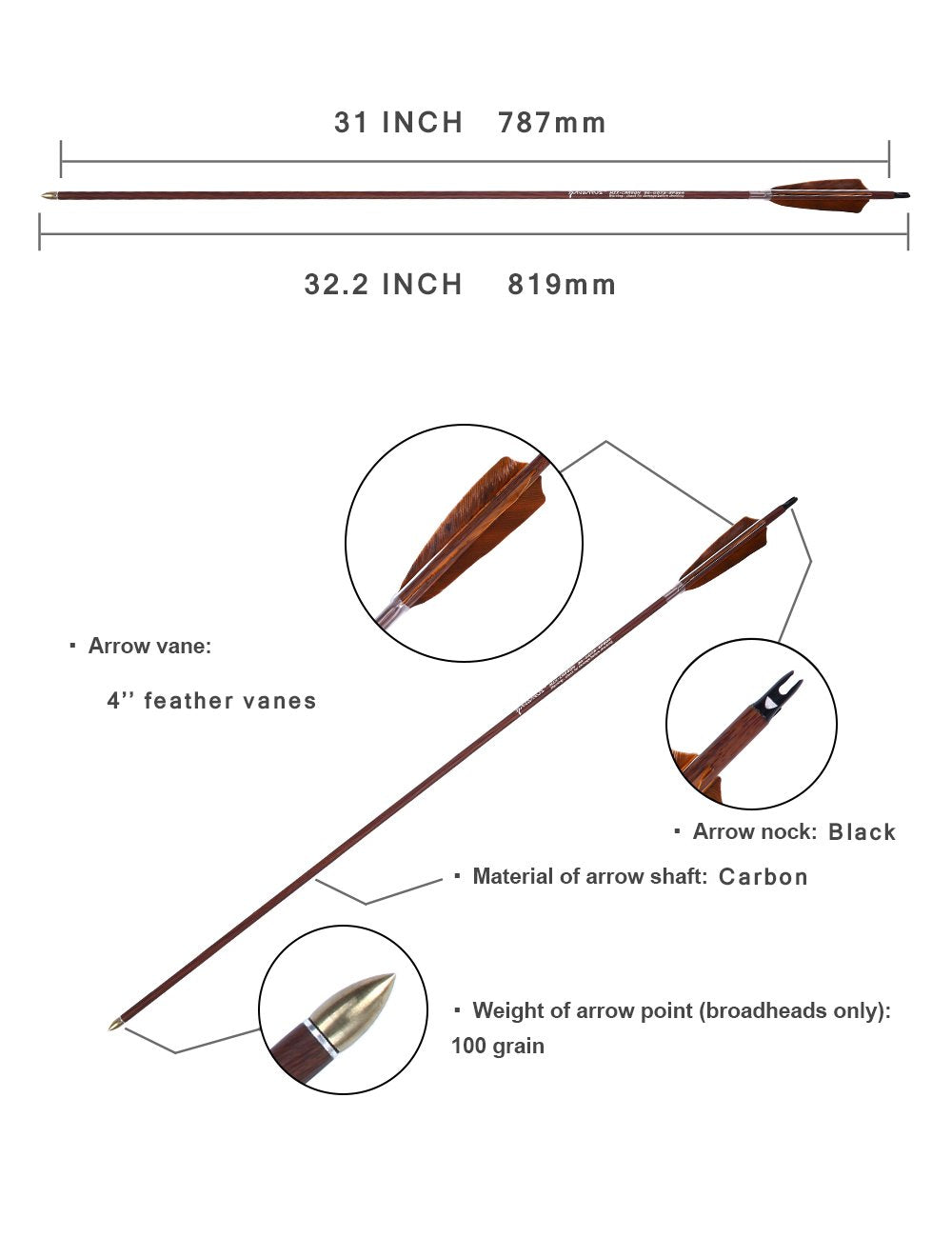 PANDARUS spine 350 arrows designed for recurve and traditional bows