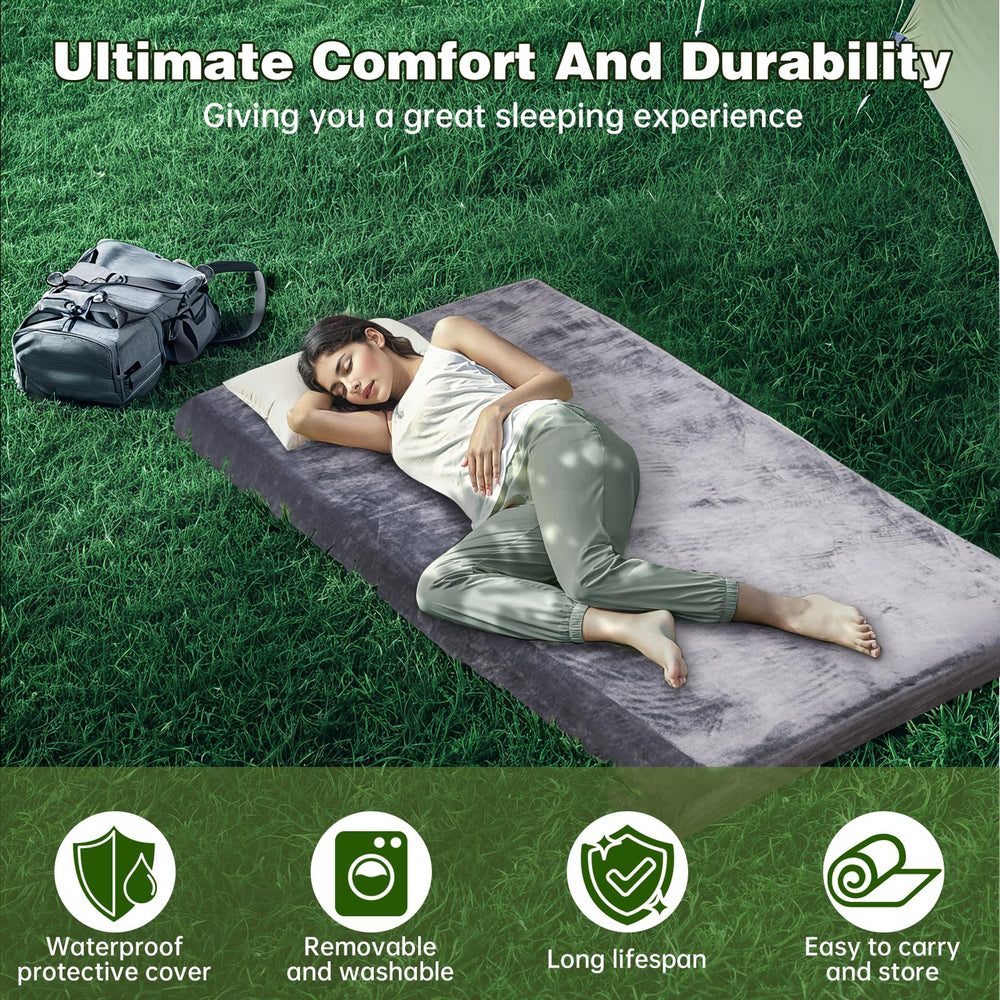 PANDOROOM Memory Foam Camping Mattress Pad removable washable cover eases cleaning.