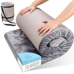 PANDOROOM Memory Foam Camping Mattress Pad laid flat for a comfortable outdoor sleep