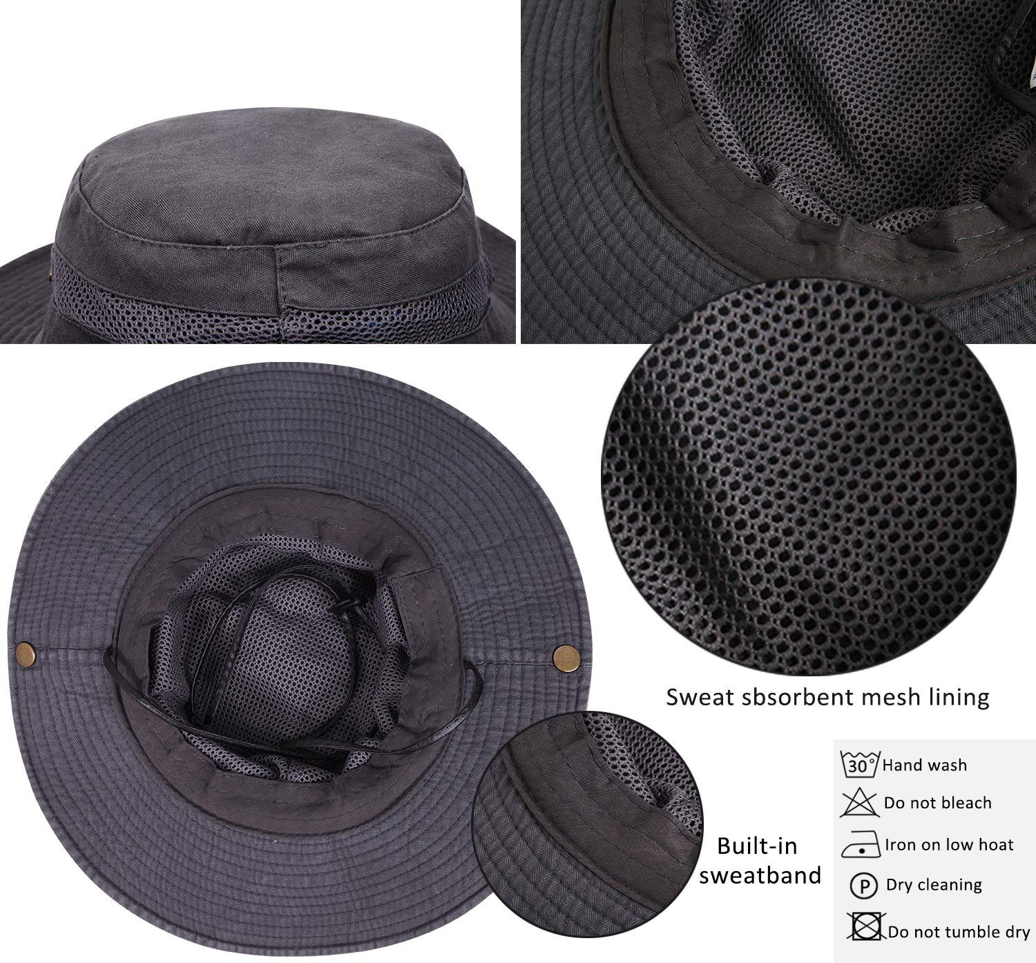 Breathable vent on PanPacSight sunhat gray promoting airflow on hot days