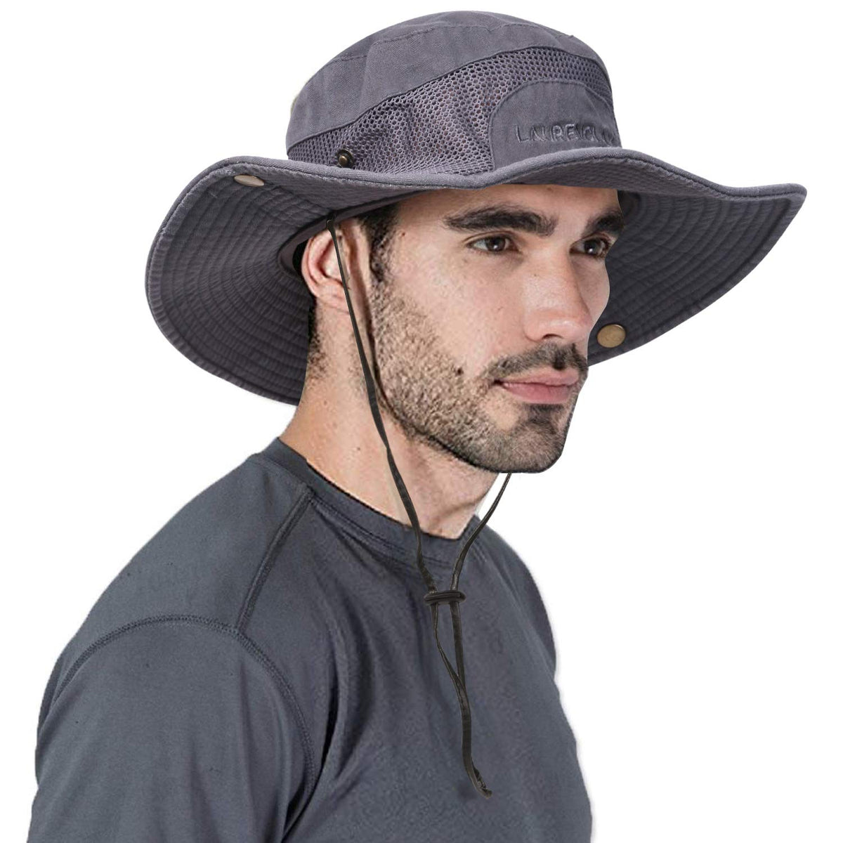 PanPacSight sunhat gray front view with wide brim for sun protection during outdoor activities