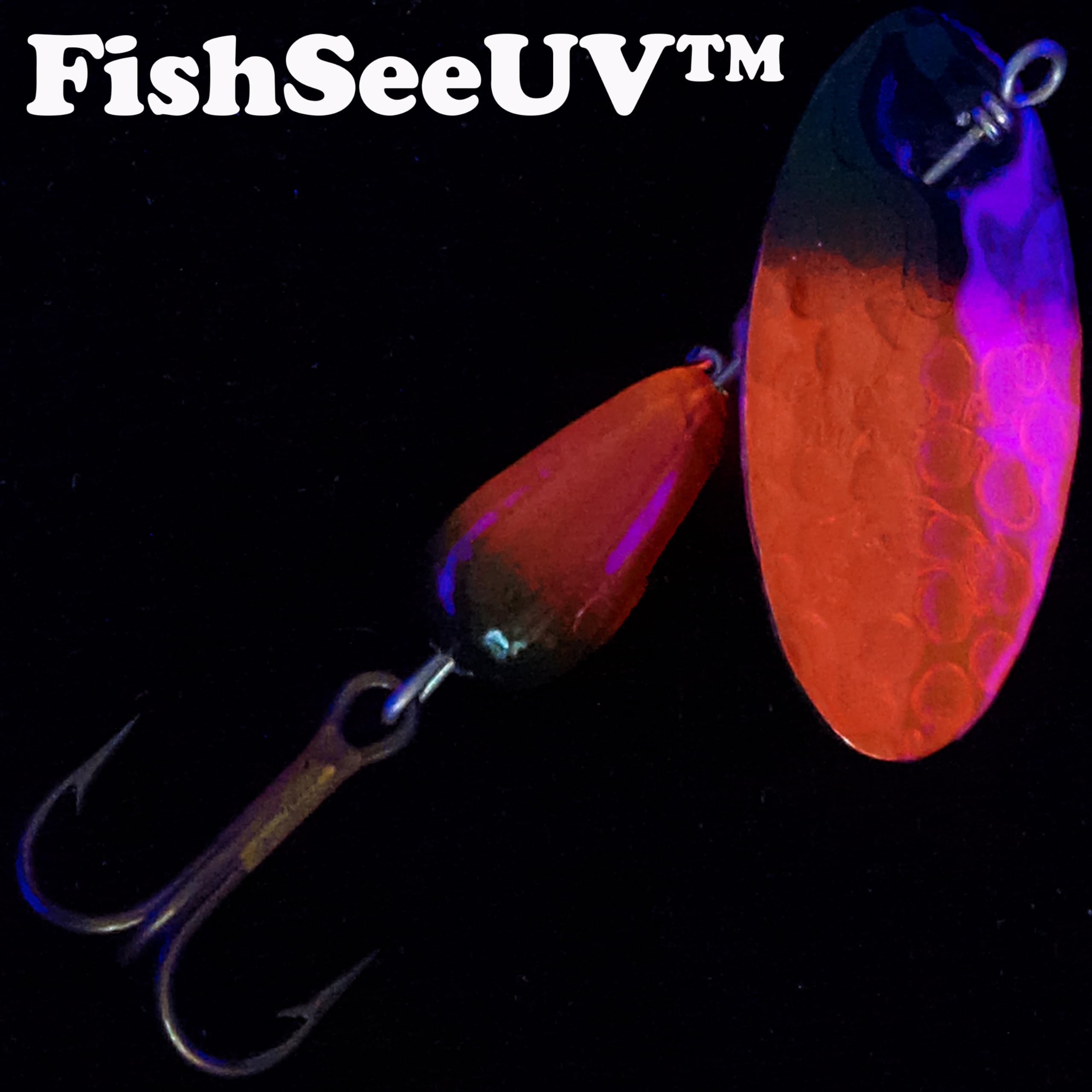 Panther Martin FishSeeUV closeup reveals ultraviolet colors and reflective surfaces.