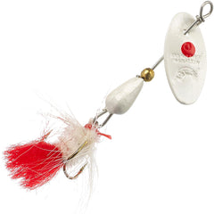 Panther Martin MiniFly Albino 0M front view, ideal for small stream trout chasing.