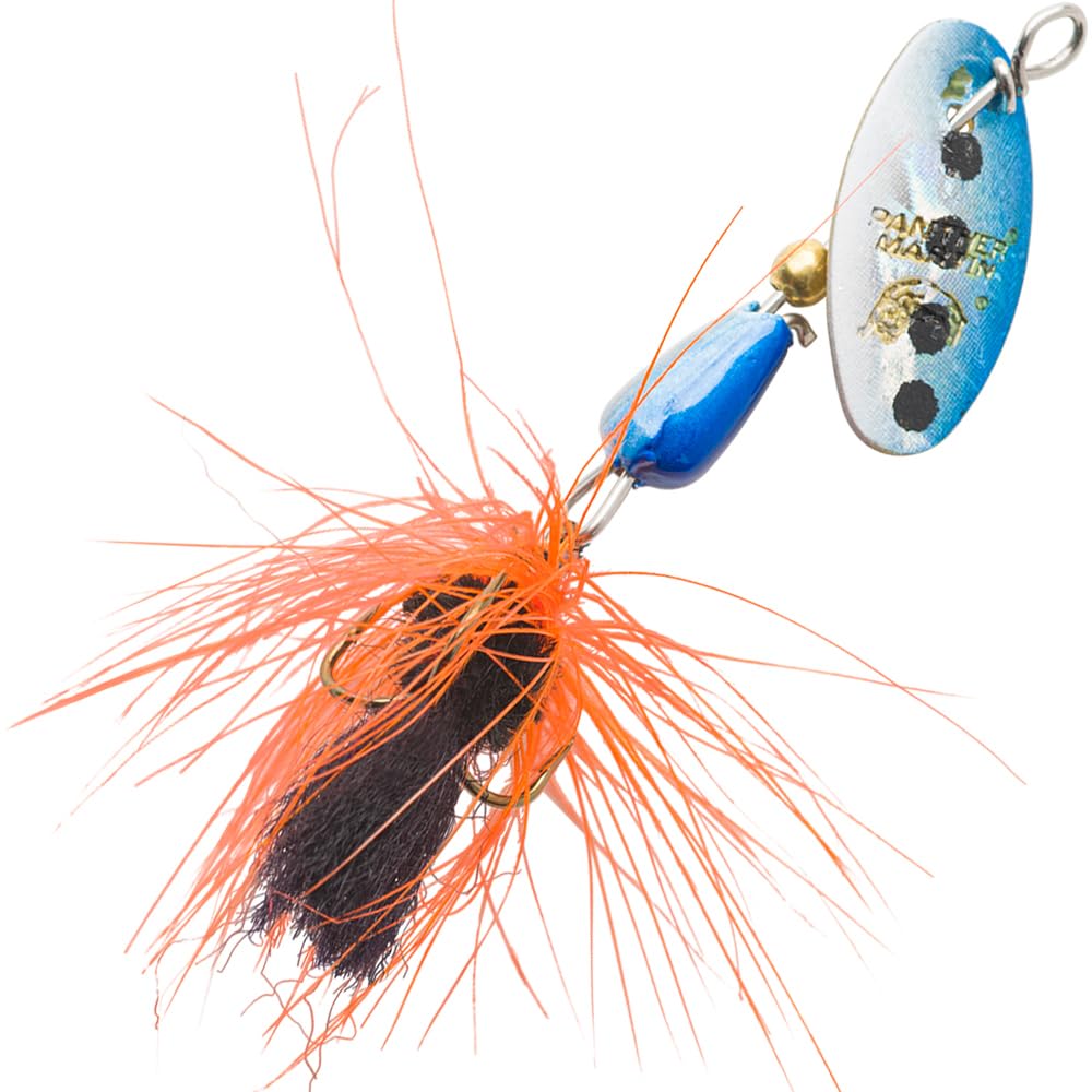 Panther Martin MiniFly teardrop spinner in silver/blue holographic attracts trout.