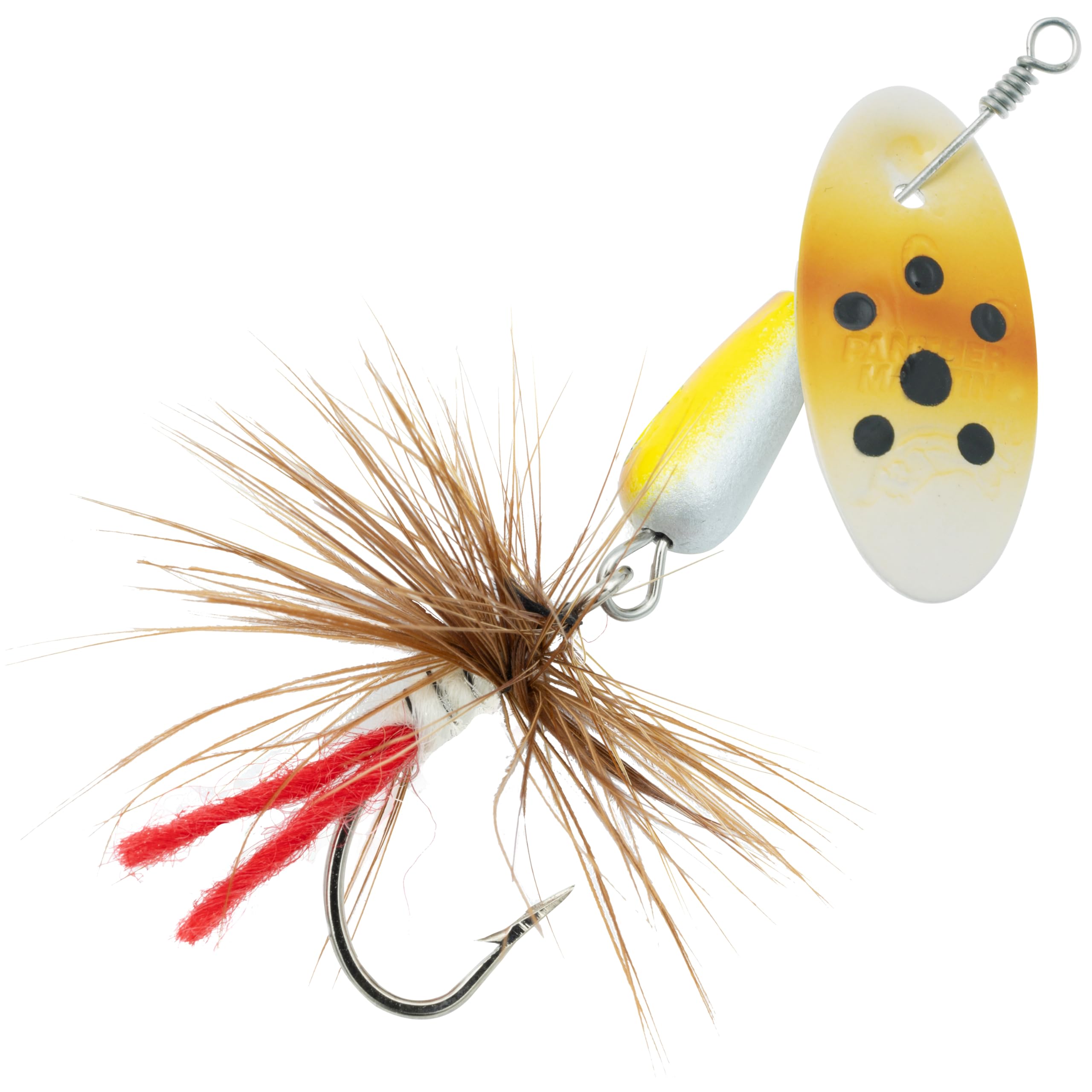 Panther Martin PMBRTSH4-D dressed teardrop spinner in brown-trout colors, ideal for trout fishing.