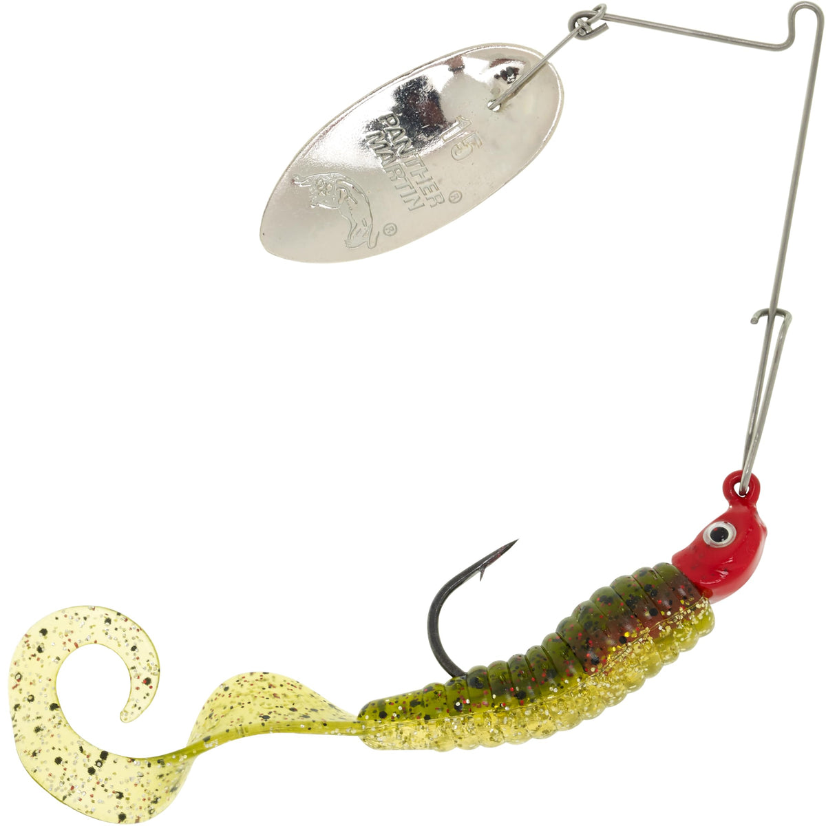 Panther Martin Sonic SizzleTail spinner close-up showing vibrating blade for solid lure appeal.