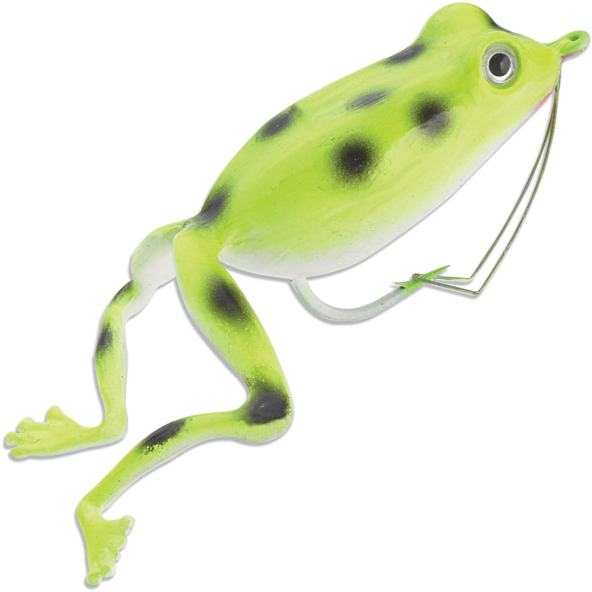 Panther Martin Superior Frog lure belly-landing in chartreuse to attract bass and pike