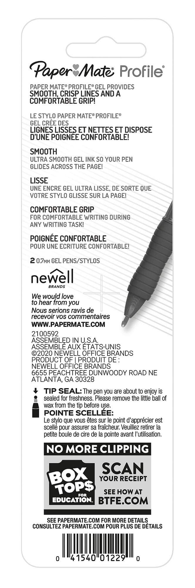 Paper Mate Gel Pen Profile Retractable Blue ink flow shows smooth writing in blue.