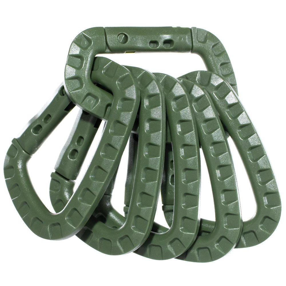 Paracord Planet tactical carabiner keychain in hand, six-pack versatility for outdoor gear and quick access.