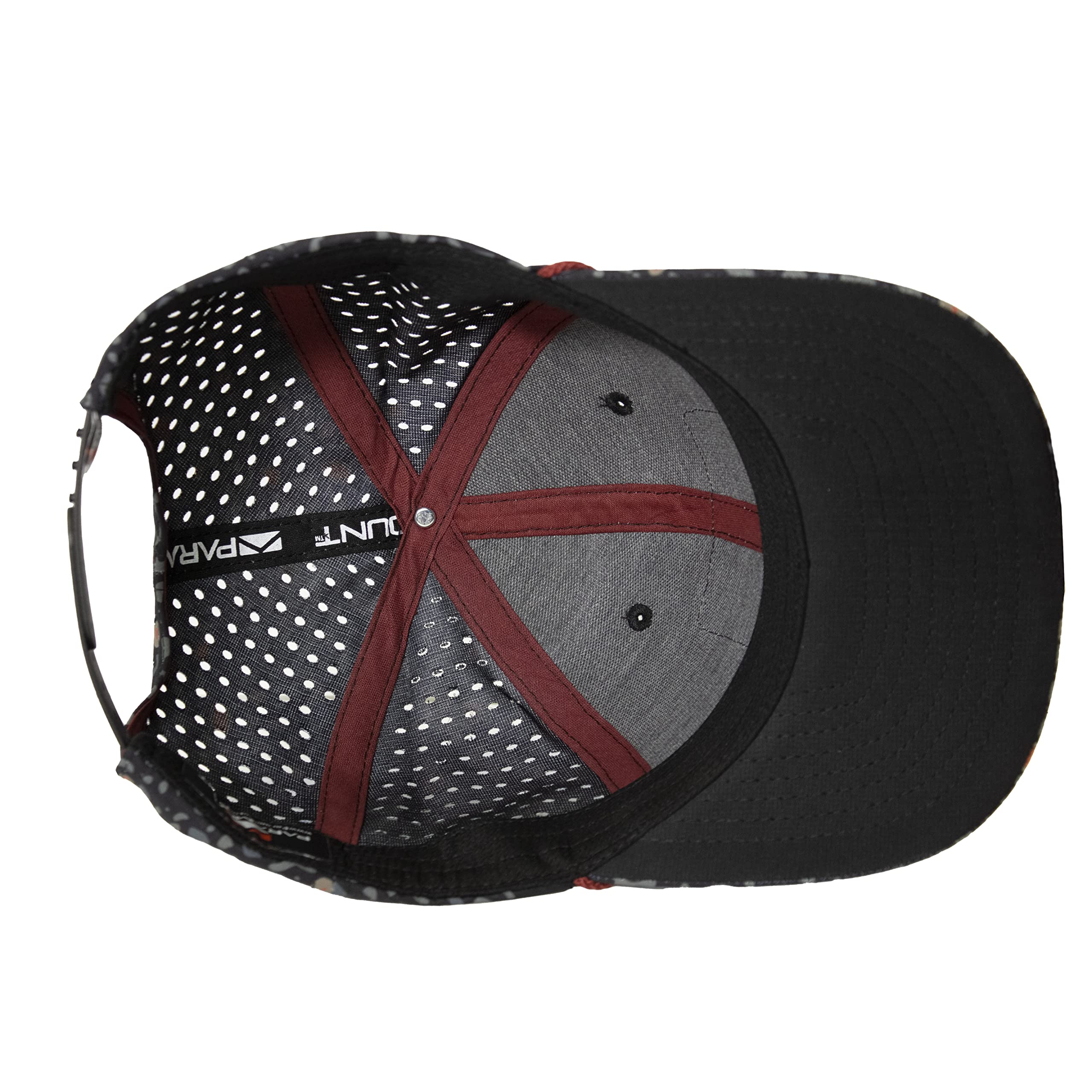 Six-panel Riverside cap maintains structured shape under sun.