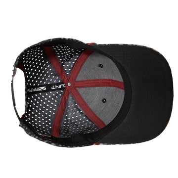 Six-panel Riverside cap maintains structured shape under sun.