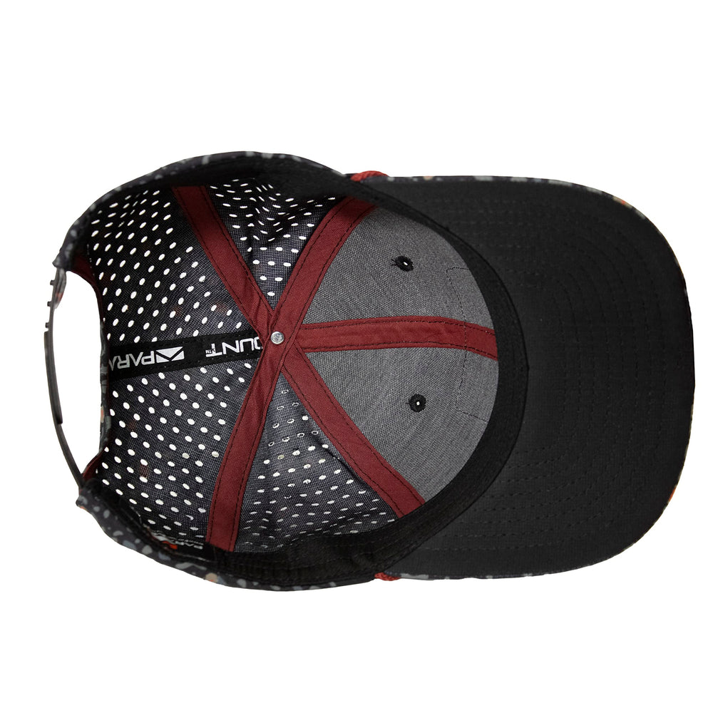 Six-panel Riverside cap maintains structured shape under sun.