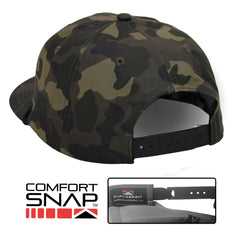 Paramount Outdoors Black Lab camo cap embroidery closeup; high-contrast 10k stitches.