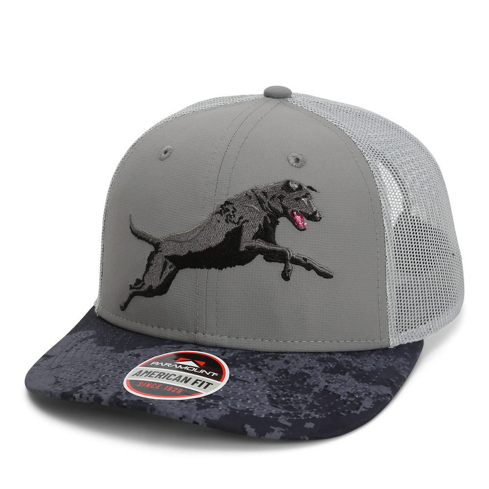 Paramount Outdoors black lab cap front view with durable embroidery for dog lovers.