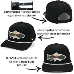 Paramount Outdoors Sunset Fish hat features ComfortSnap stretch snapback for a secure, adjustable fit.