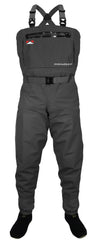 Paramount Outdoors Deep Eddy wader front view grey lg stout shows rugged waterproof protection.