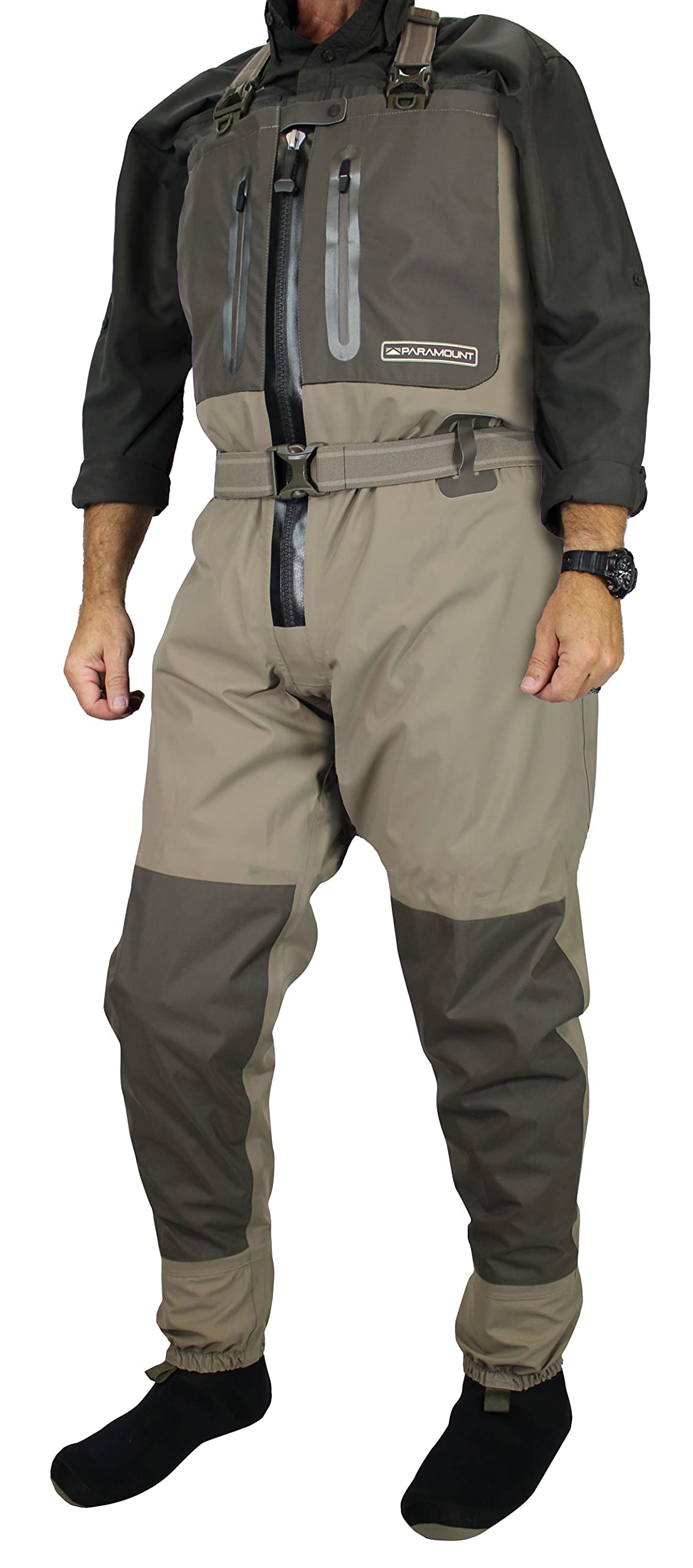 Paramount Outdoors Deep Eddy wader chest pockets with zippered fly box pockets for gear
