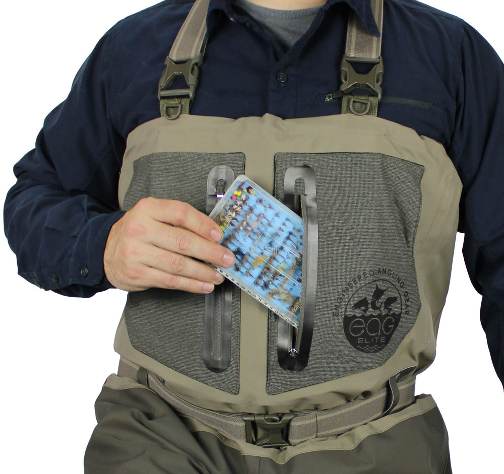 Two zippered front chest pockets with indicator pockets