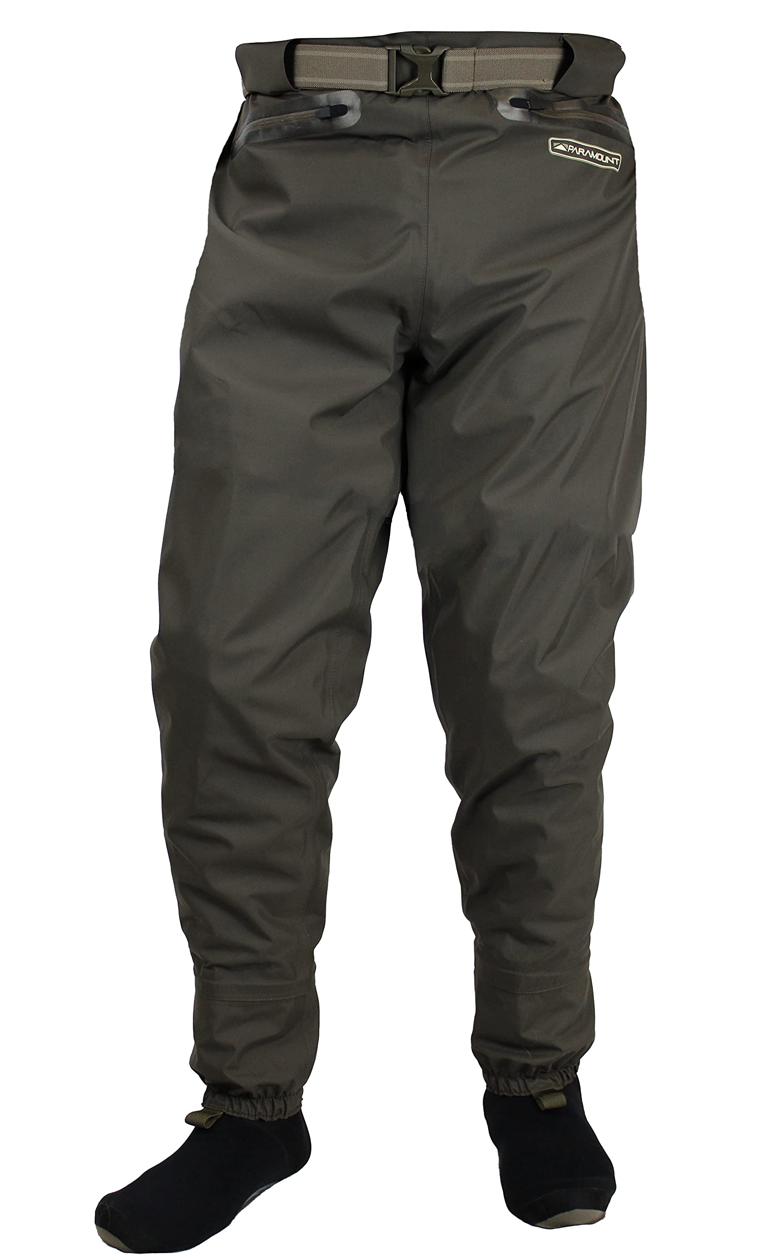 Paramount Outdoors Fast Eddy waist-high wader pant front view highlighting waterproof construction for dry days on the river.