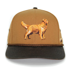 Paramount Outdoors Golden Retriever baseball cap with wax visor for durable sun protection.