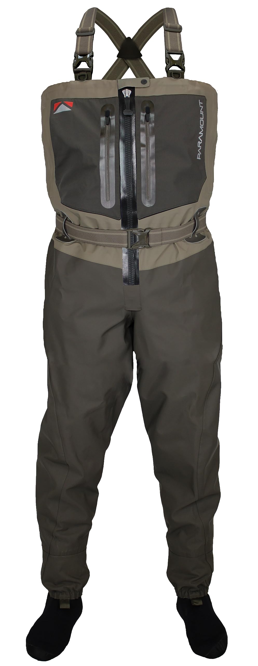 Paramount Outdoors Meridian Z wader with zippered front for easy on/off and water protection.