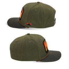 Close-up of wax cloth visor on Paramount Outdoors pheasant-quail hat for weather durability.
