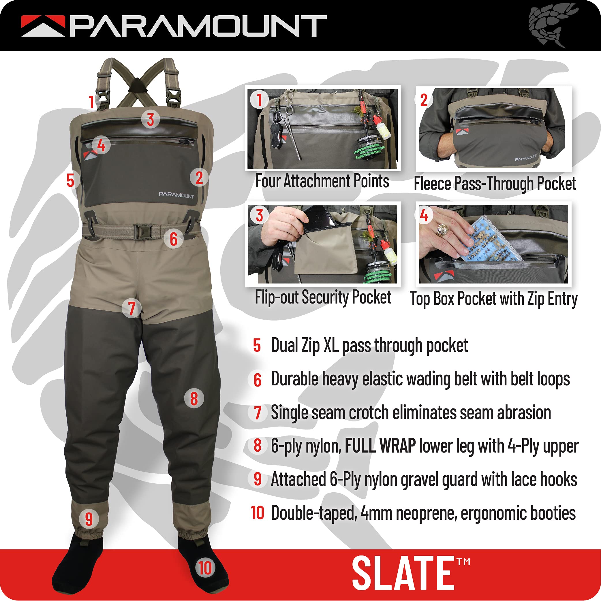 Paramount Outdoors Slate XL pass-through pocket provides secure storage for essentials.