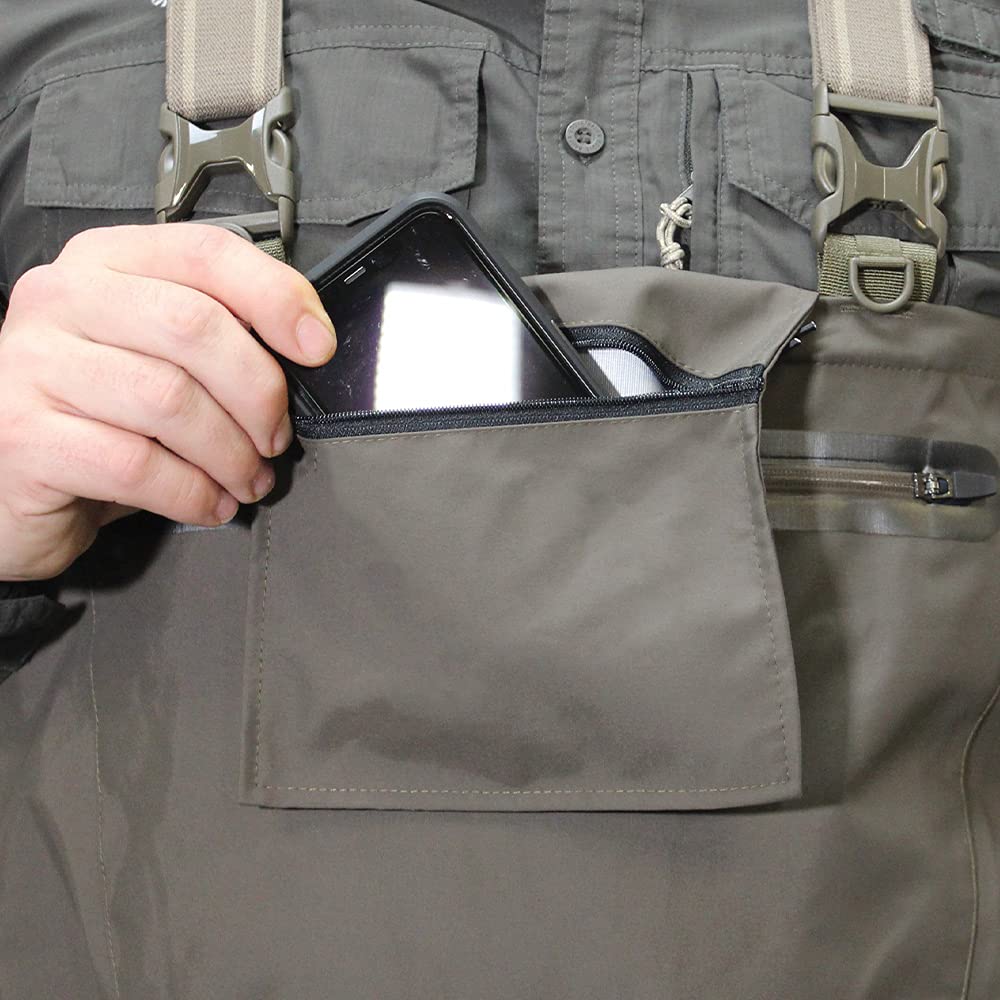 Paramount Outdoors Stonefly wader's gravel guard with lace hook secures fit.