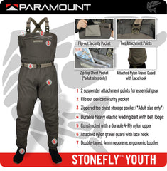 Paramount Outdoors Stonefly youth wader suspenders provide quick, secure fit for active kids.
