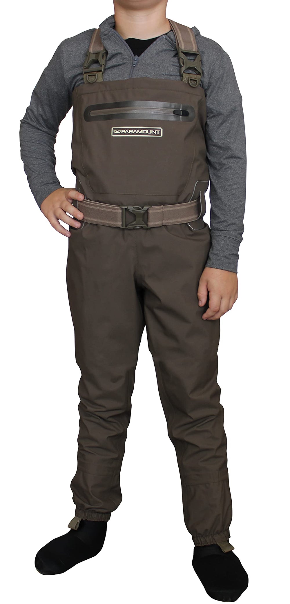 Paramount Outdoors Stonefly Youth Wader with top-entry pocket for easy gear access.