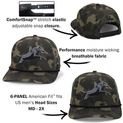 Paramount Outdoors Stretch snapback closure closeup; flexible fit for larger heads.