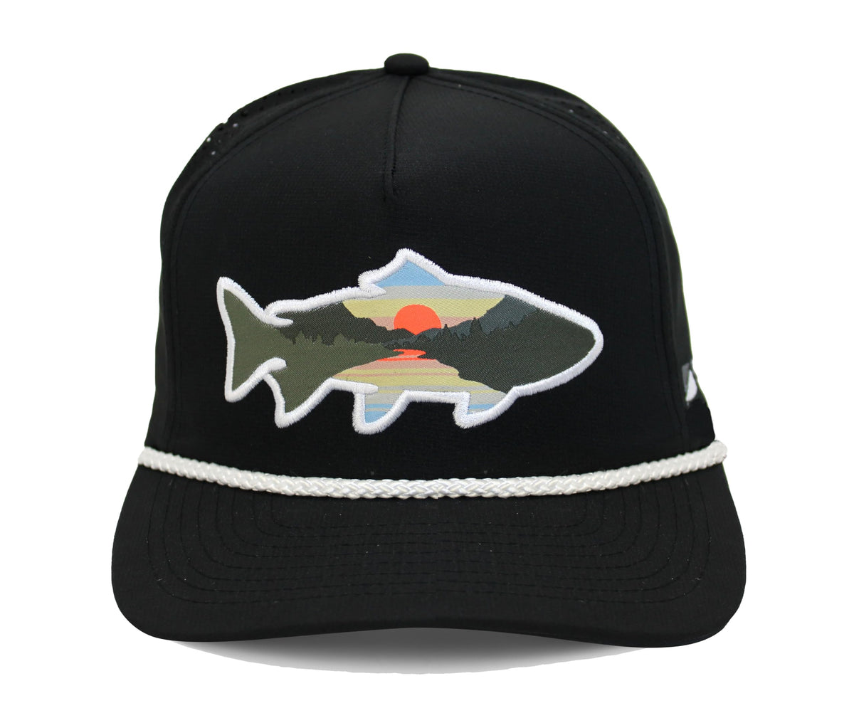 Paramount Outdoors Sunset Fish silhouette hat with trout design for rugged outdoor days.