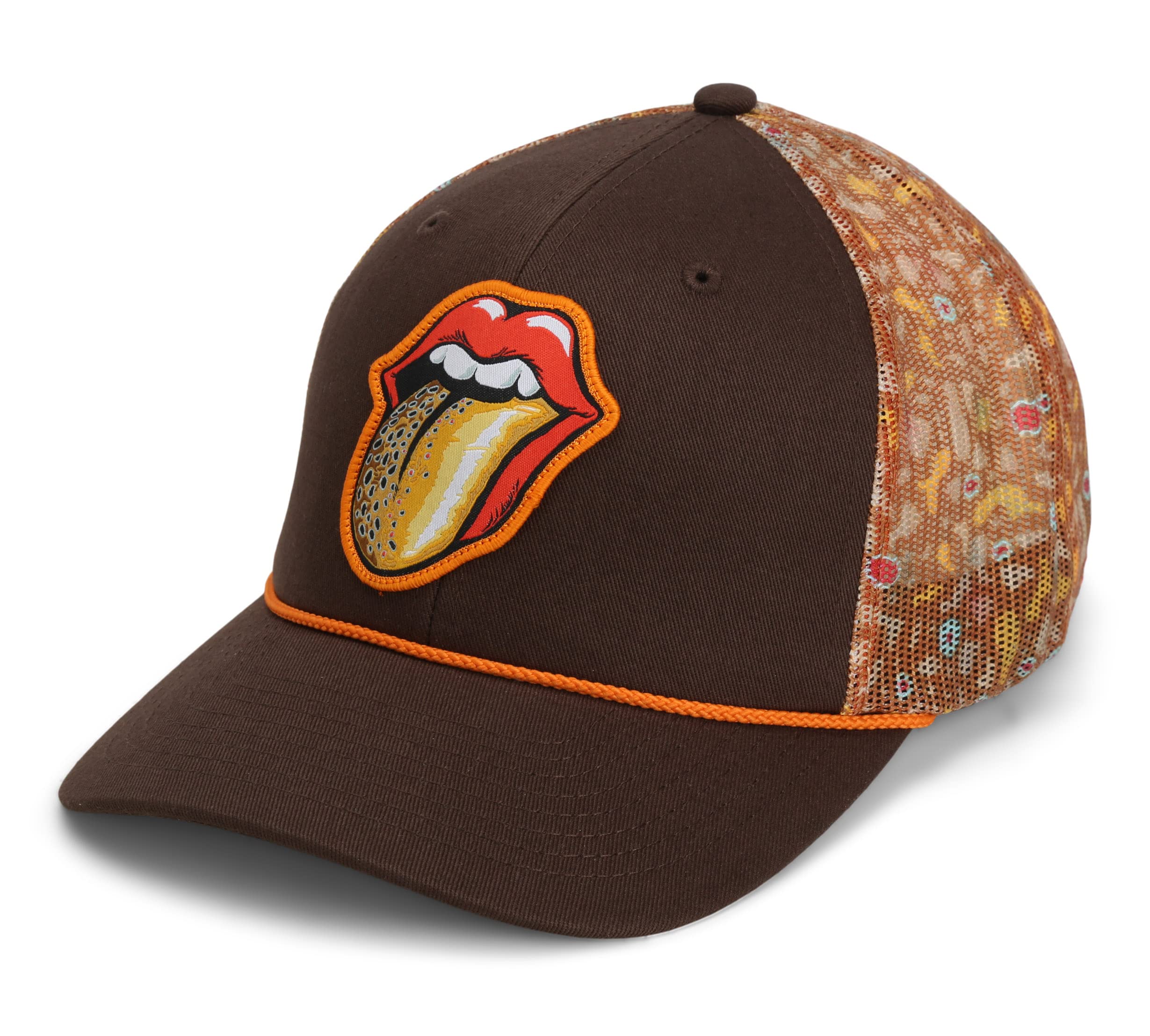 Paramount Outdoors Trout Tongue Fly Cap patch detail, classic fly fishing style.