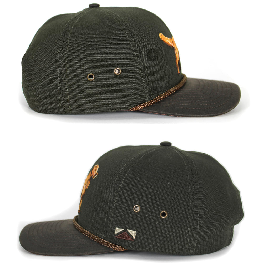 Paramount Outdoors wax cloth visor detail highlights durable visor for all-day sun protection.