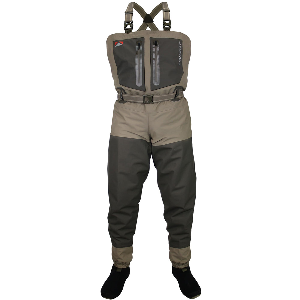 Paramount Outdoors Whetstone 2 front view wader with full waterproof protection.