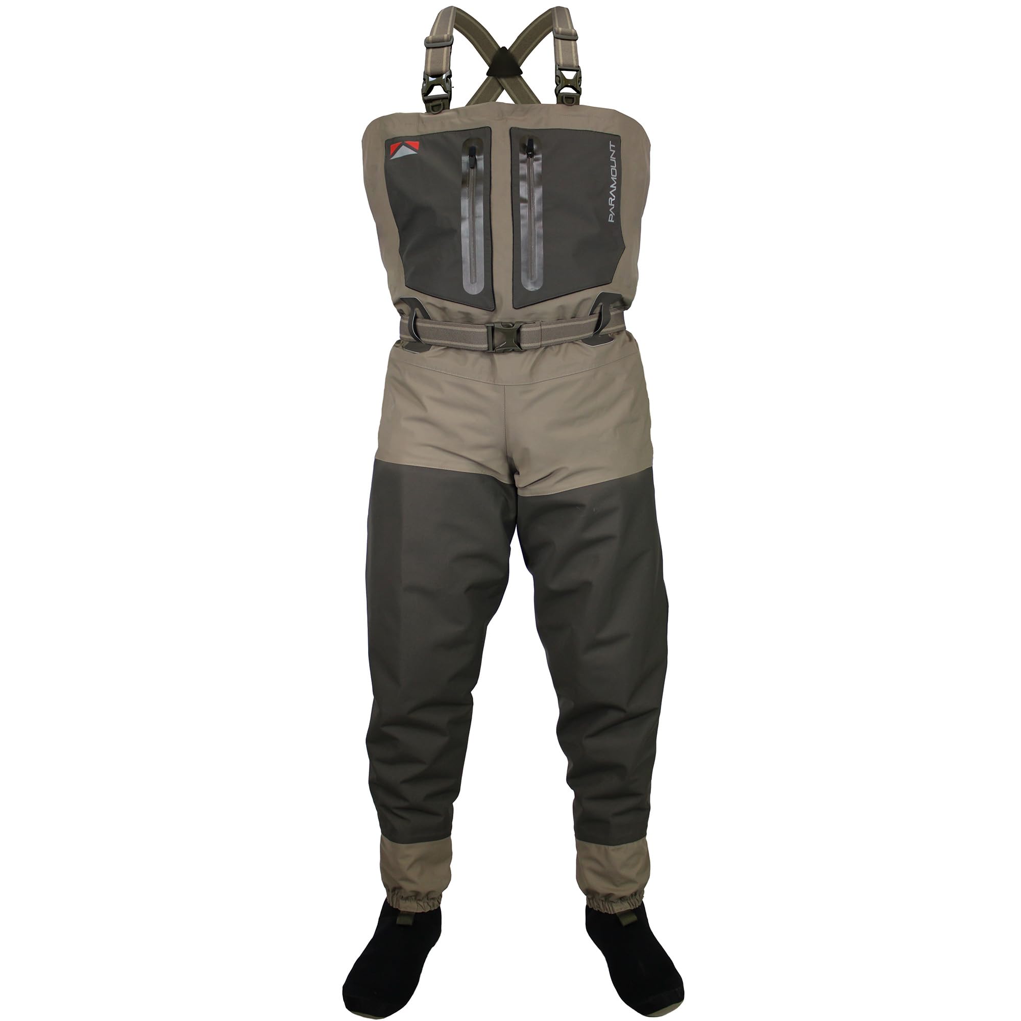 Paramount Outdoors Whetstone 2 waterproof stockingfoot chest wader demonstrates full protection in wet conditions.