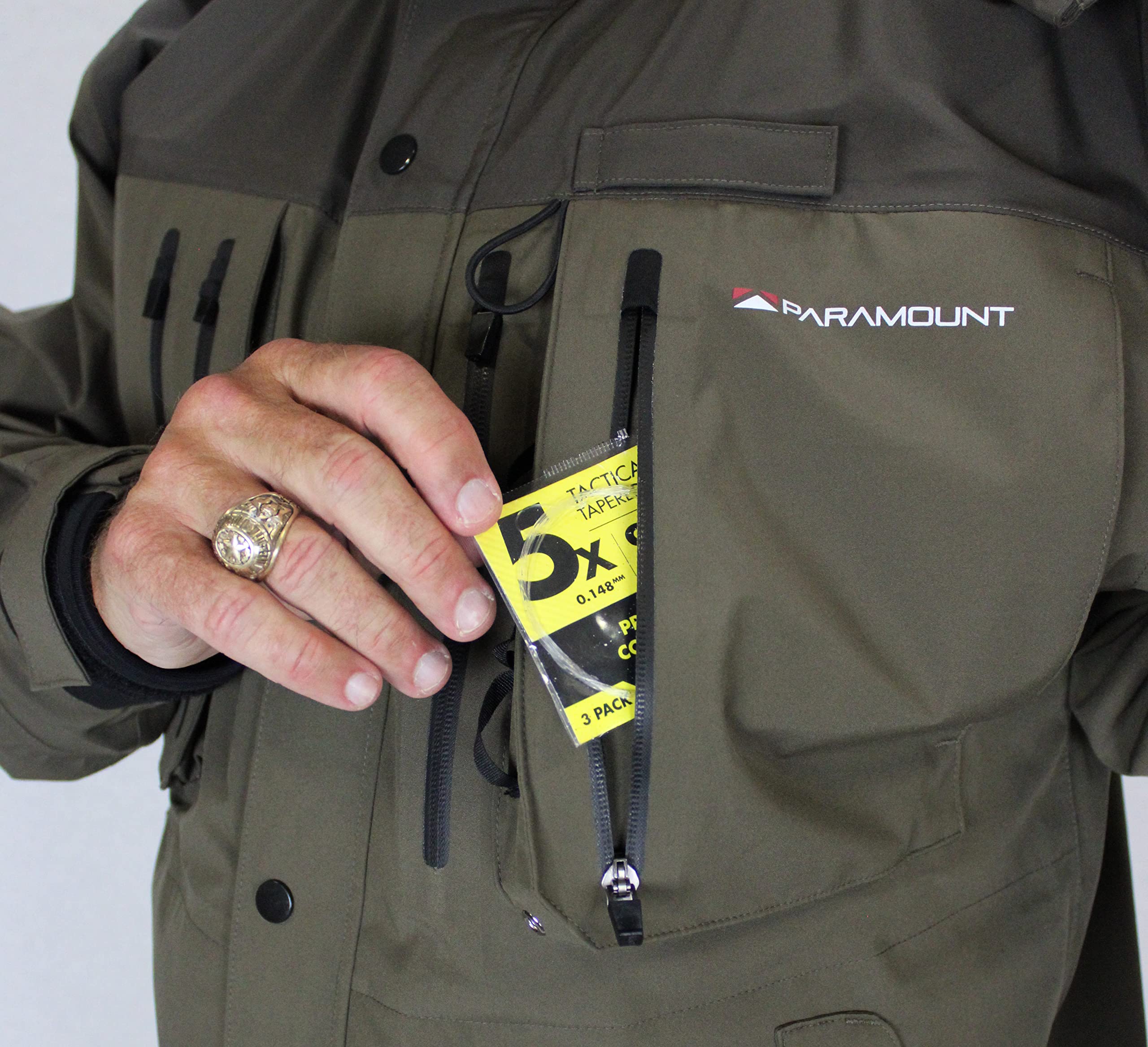 Paramount Outdoors Whetstone daisy chain attachment keeps tippet and tools within reach.