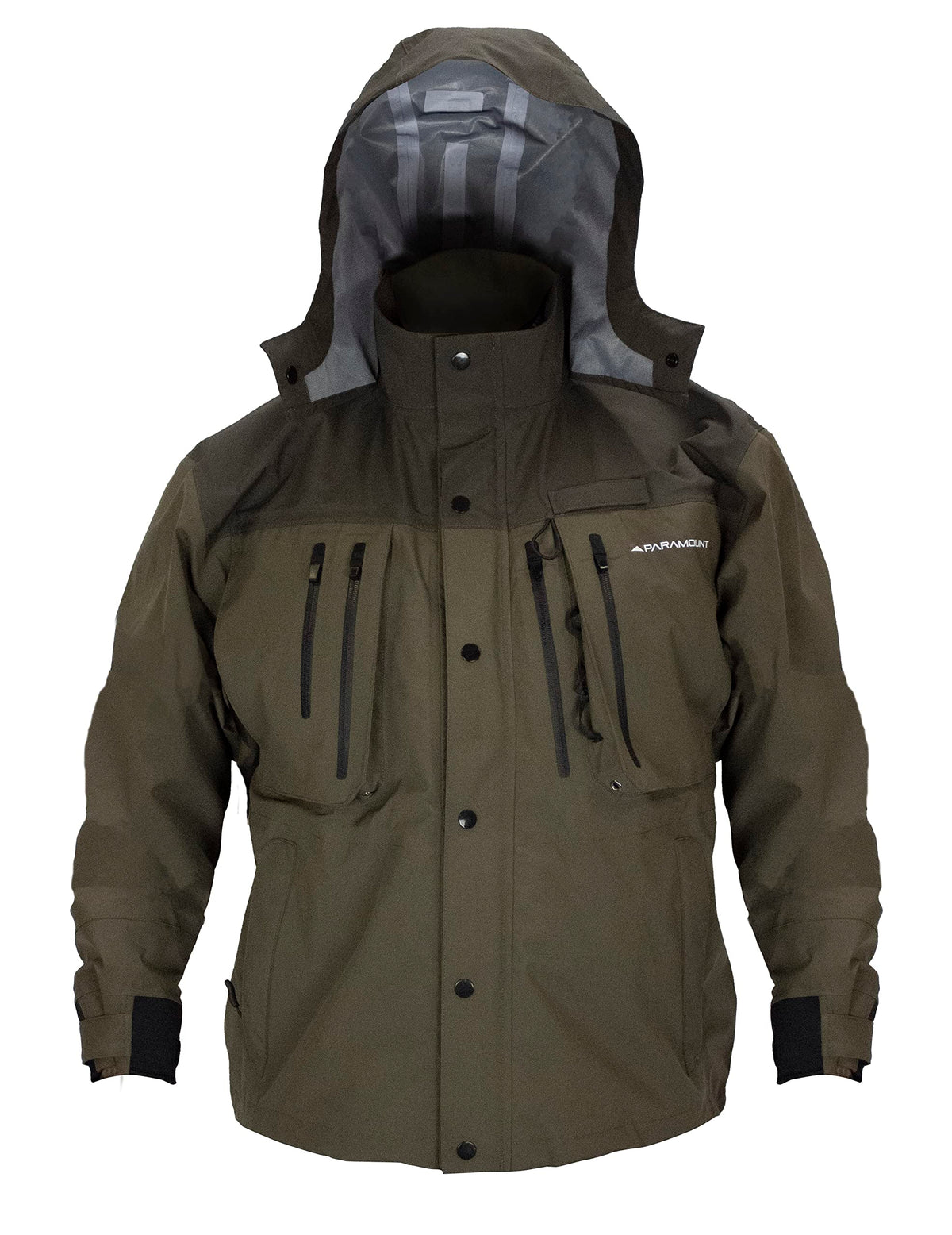 Paramount Outdoors Whetstone jacket front view showing waterproof breathable protection on the water.