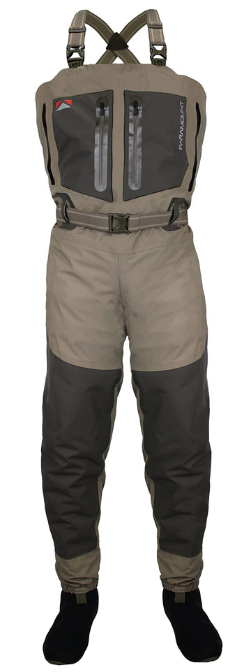 Paramount Outdoors Whetstone women's breathable wader front view with split pockets for easy gear access.