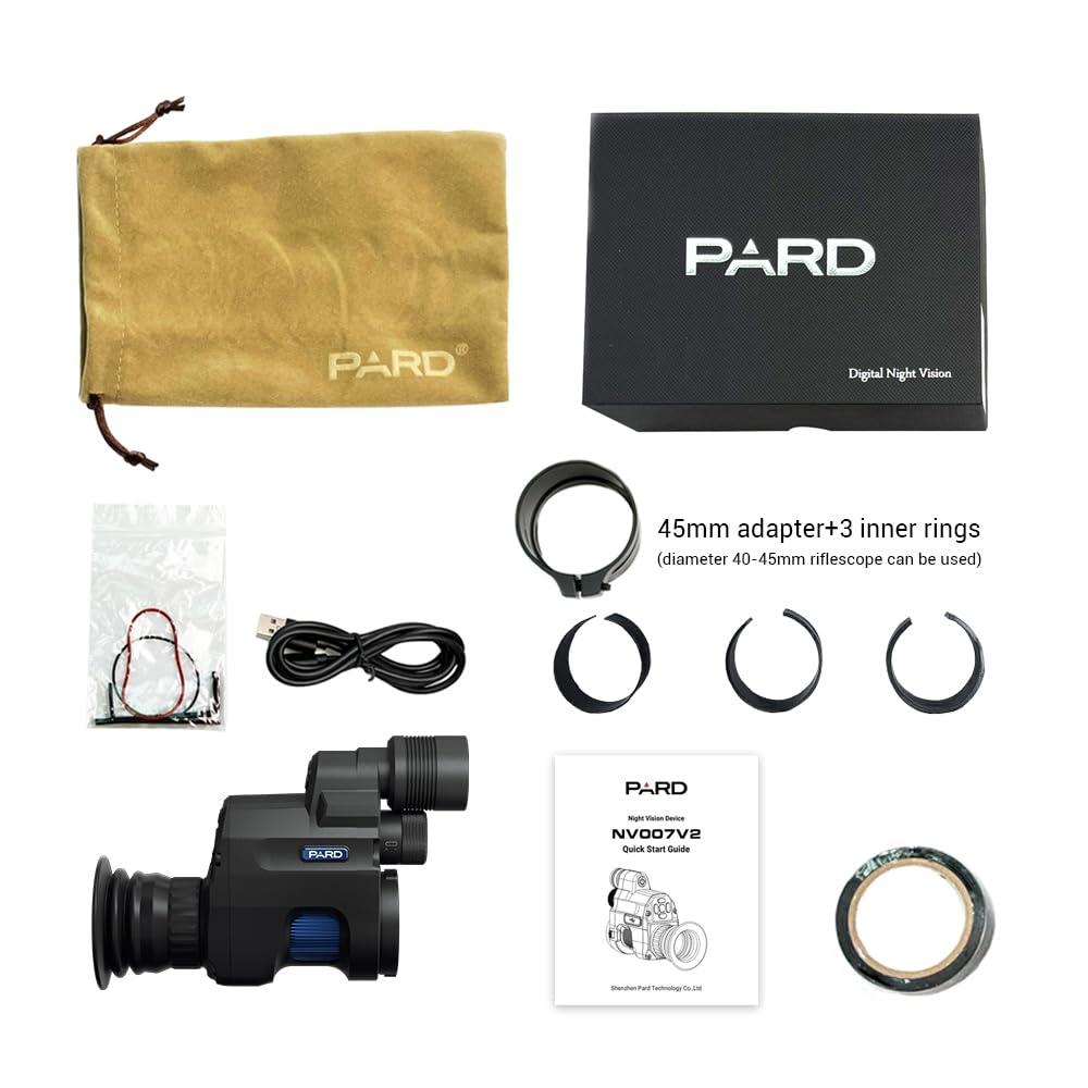 Pard NV007V2 all-glass lens minimizes glare for sharp imagery.