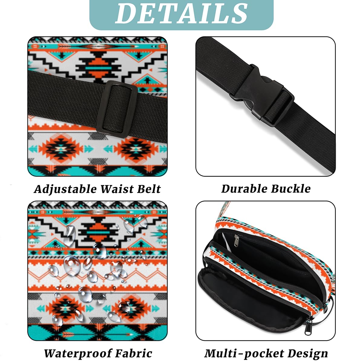 Pardick Aztec Fanny Pack three-zip design keeps items organized.
