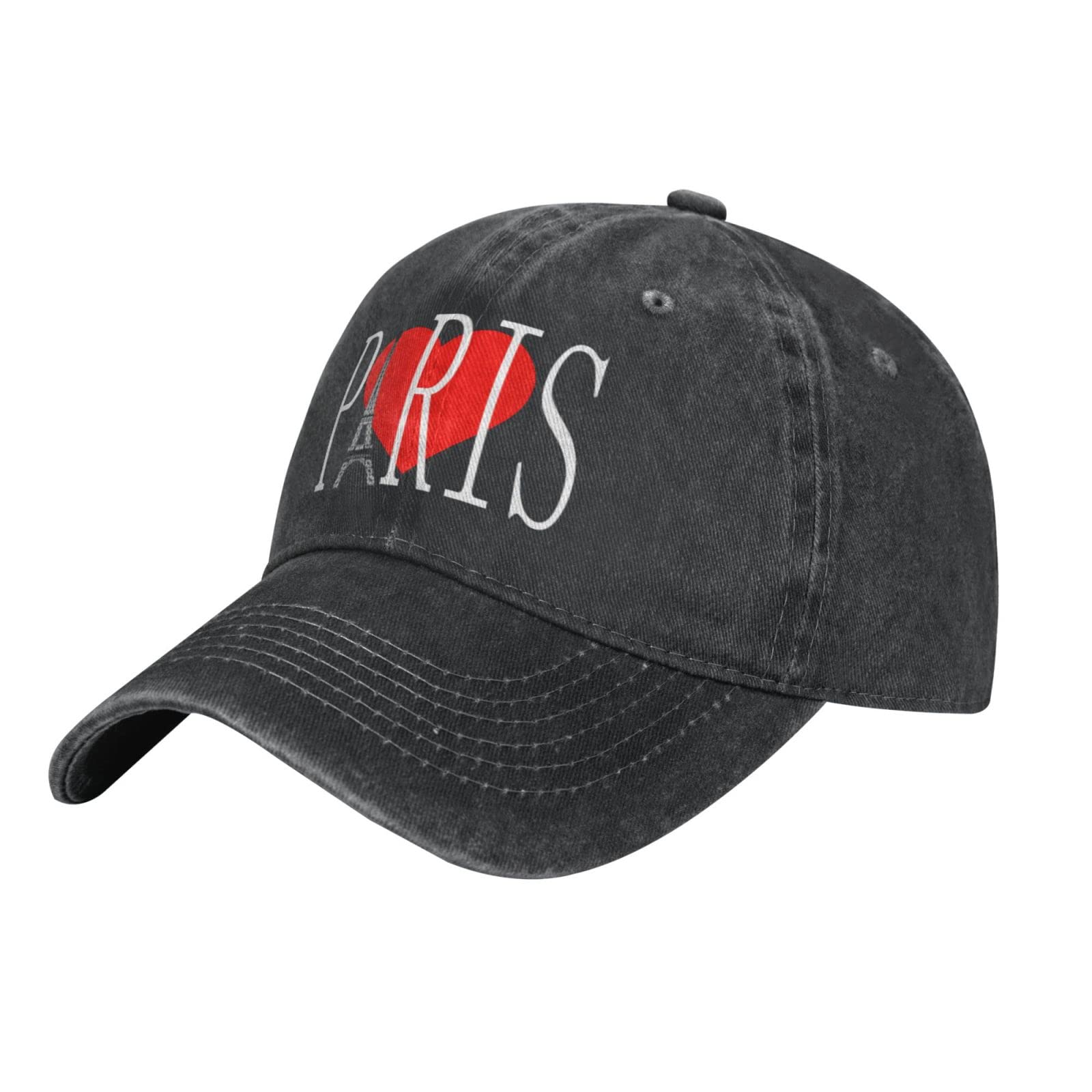 Back view of Paris Red Love Heart Baseball Cap Black with Velcro strap