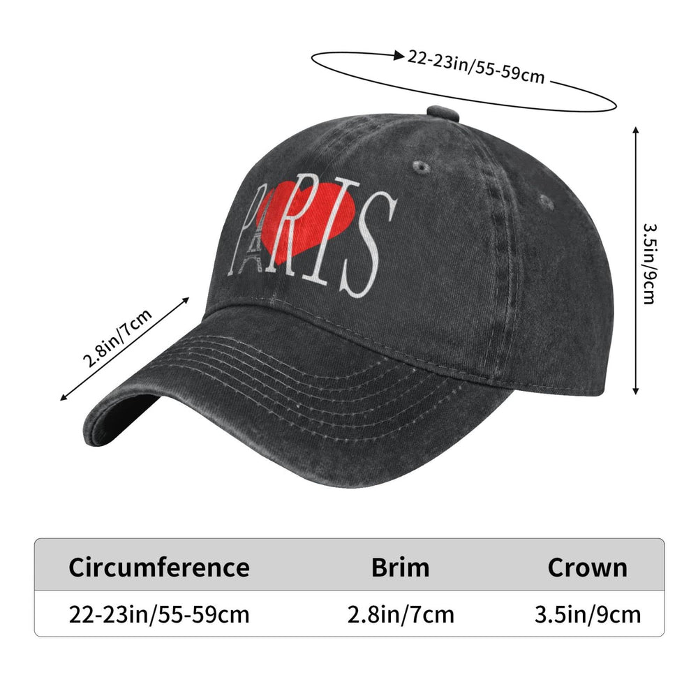 Close-up of Paris Red Love Heart Baseball Cap Black eyelets and sweatband