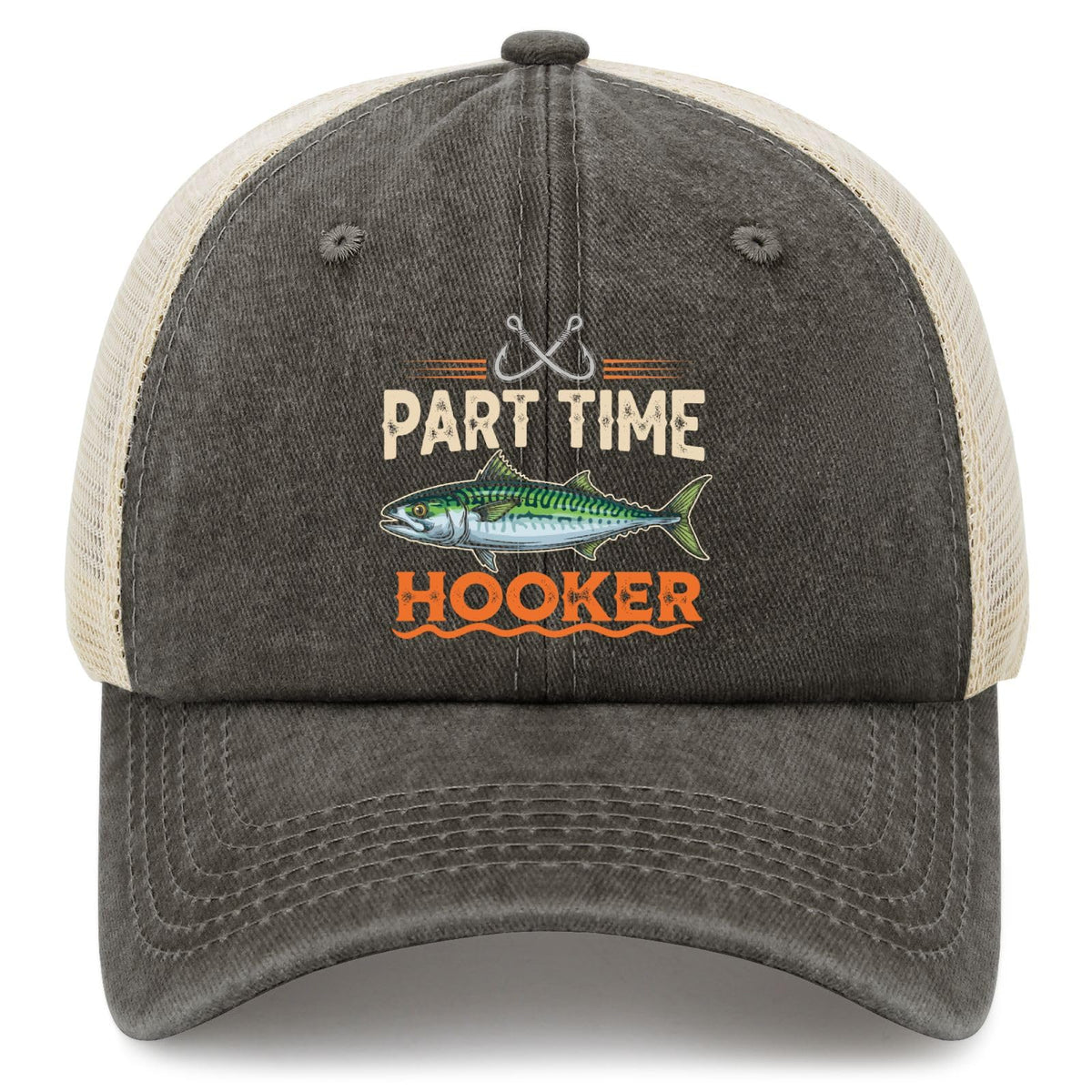 Part Time Hooker fishing hat with mesh back for breathable all-day comfort.