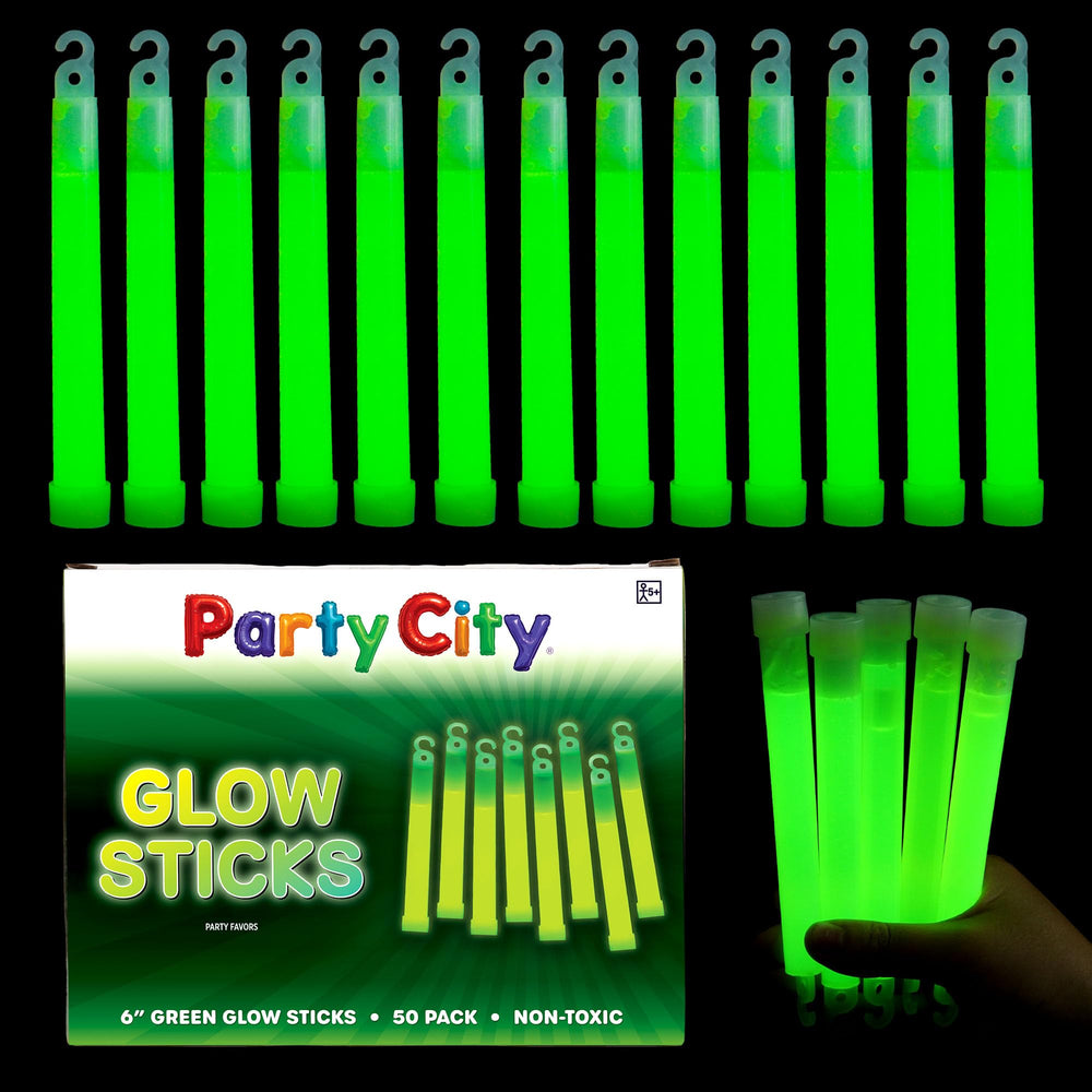 Party City green glow stick 6in 50pk glowing for vibrant party lighting and fun.