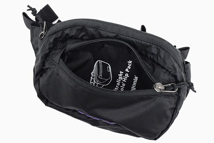 Patagonia Ultralight Black Hole Mini Hip Pack worn around the waist hands-free convenience
