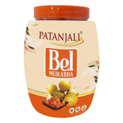 Patanjali Bel Murabba 1kg jar with glossy syrup and tender bel slices for a refreshing snack