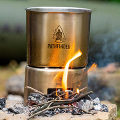 The Pathfinder School campfire cooking set on trail demonstrates versatile three piece efficiency for meals and boiling water.